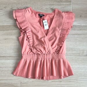 NWT Express Pink Ruffle Peplum Short Sleeve Blouse Shirt